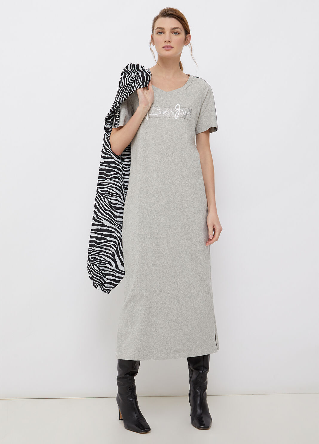 Длинное экологичное платье светло-серый Liu Jo - large image number 3