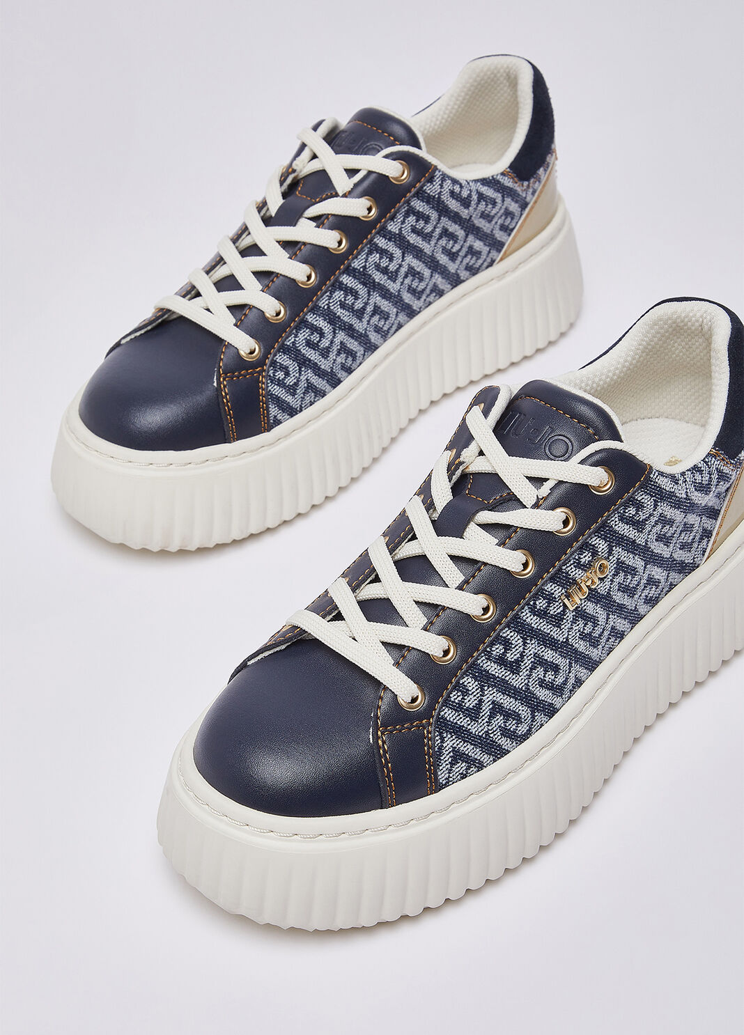 Sneakers &agrave; plateforme en denim monogramme bleu fonc&eacute; Liu Jo - large image number 6