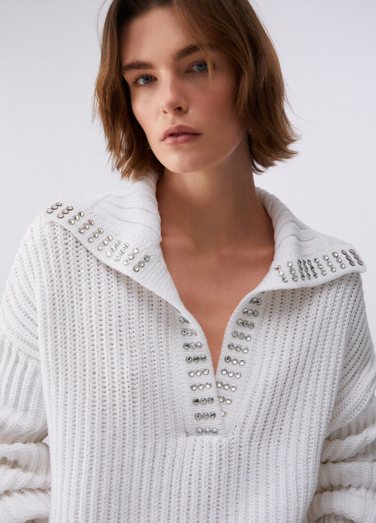 Maglione con strass bianco lana Liu Jo - large image number 4