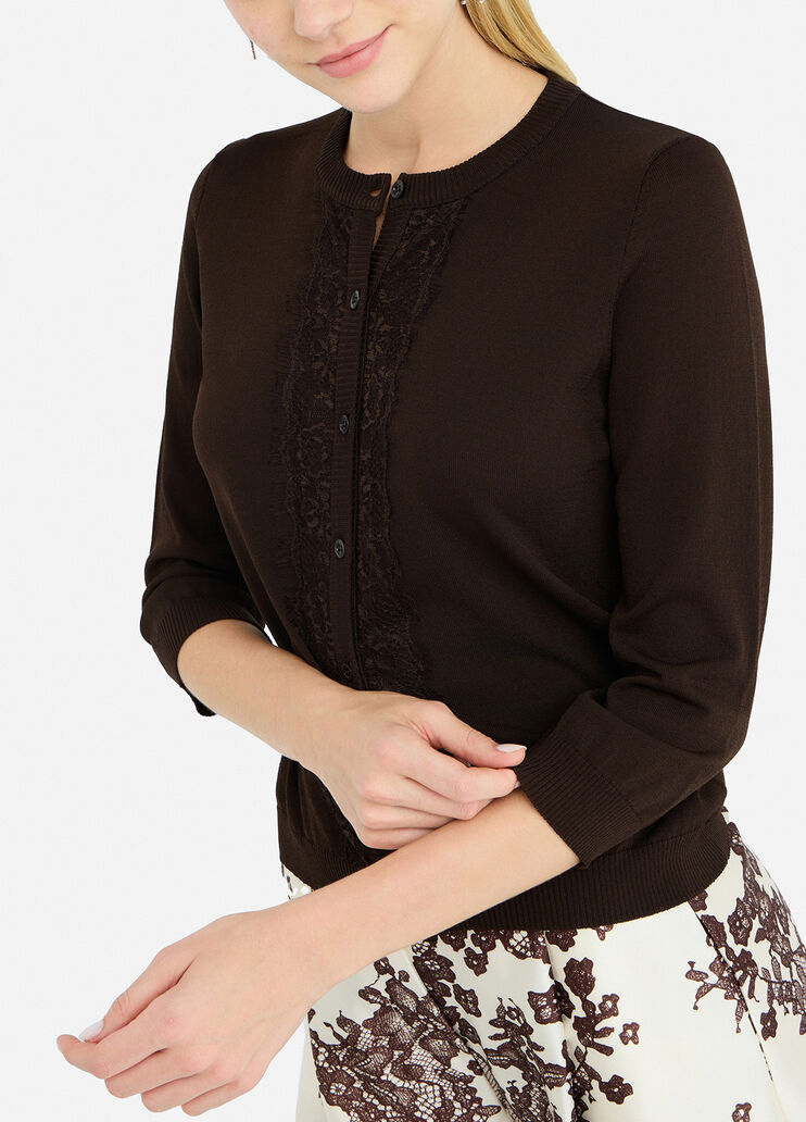 Cardigan with lace detail dark brown Liu Jo - large image number 3