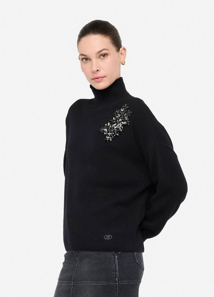 100% wool jumper with bejewelled embroidery black with embroidery Liu Jo - large image number 3 100% wool jumper with bejewelled embroidery black with embroidery Liu Jo - large image number 3