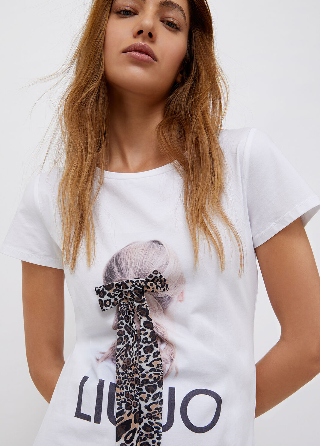 Футболка с принтом и бантом белый/анималистический принт Liu Jo - large image number 2