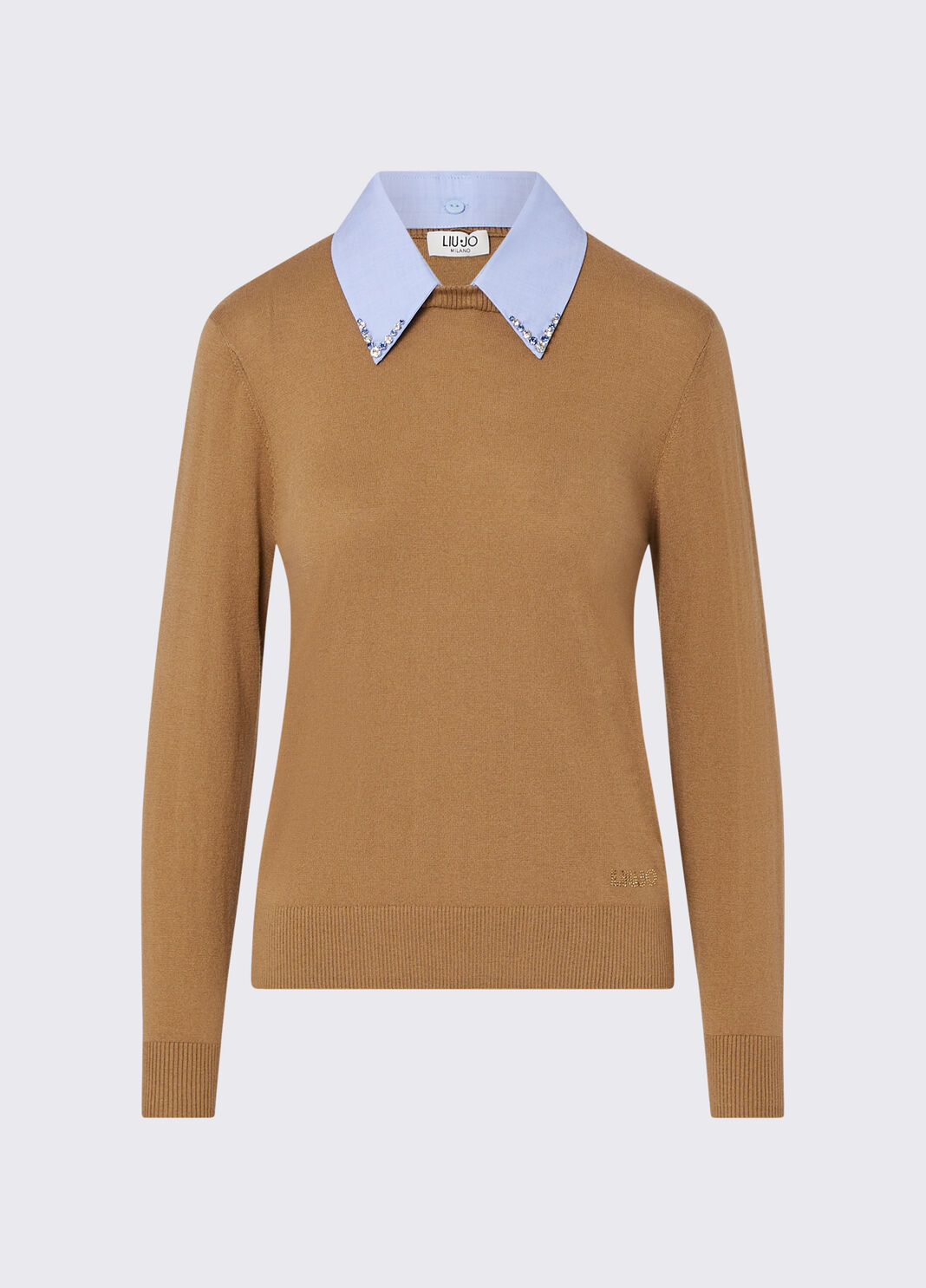 Sweater with poplin detail beige Liu Jo - large image number 6