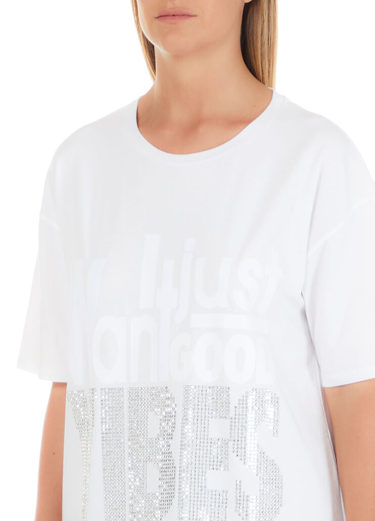 Футболка силуэта oversize с принтом и стразами белый/good vibes Liu Jo - large image number 2
