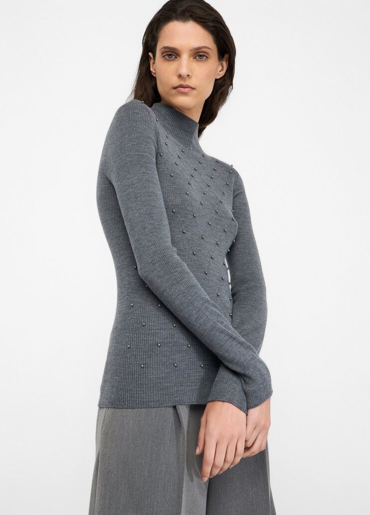 Джемпер из 100% шерсти с аппликациями серый Liu Jo - large image number 3 Джемпер из 100% шерсти с аппликациями серый Liu Jo - large image number 3