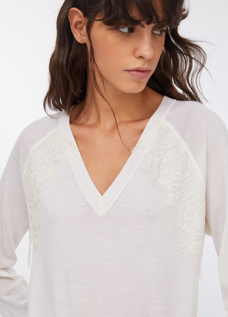 Wool jumper with lace milk Liu Jo - large image number 2 Wool jumper with lace milk Liu Jo - large image number 2