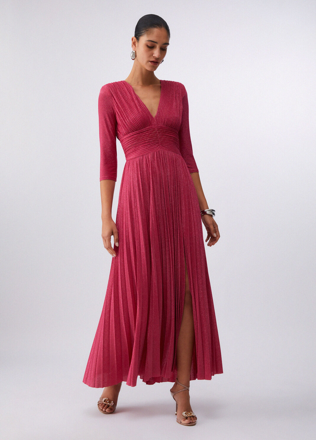 Langes Plisseekleid aus Lurex Rosa Liu Jo - large image number 0