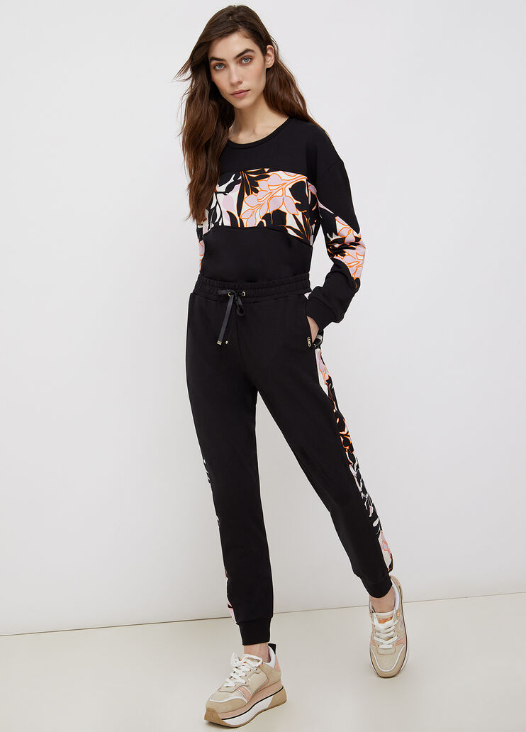 Jogginghose mit Galonstreifen Blumen Orange/Schwarz Liu Jo - large image number 3