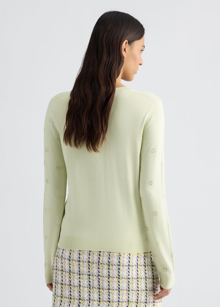 Cardigan with logo and rhinestones green Liu Jo - large image number 1 Cardigan with logo and rhinestones green Liu Jo - large image number 1