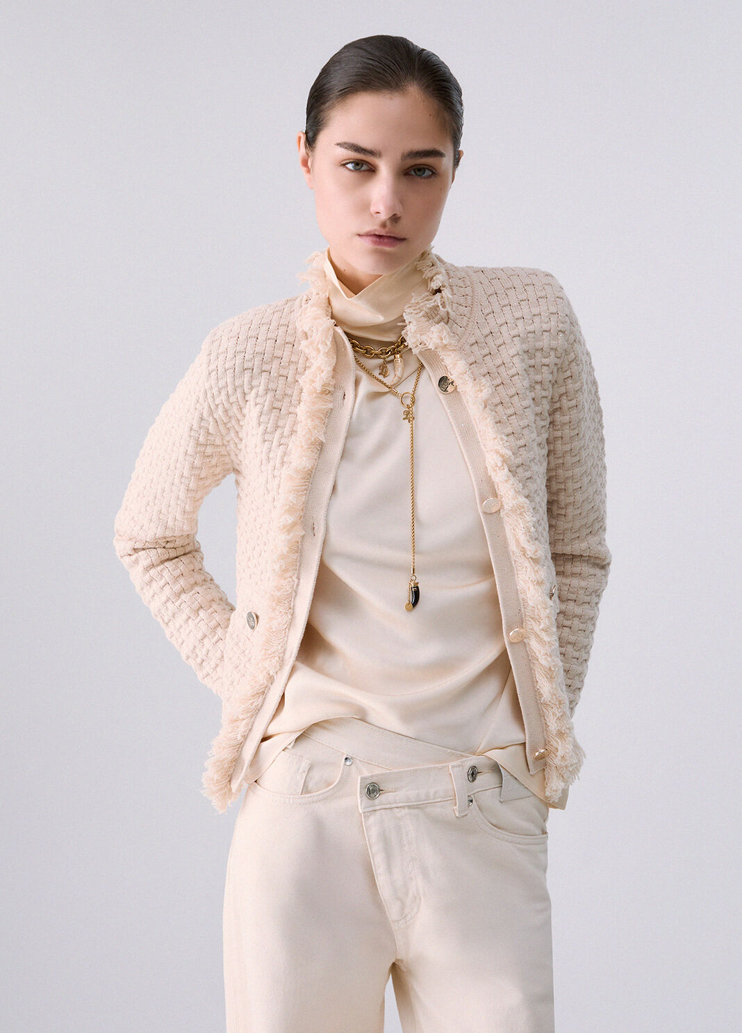 Jacket with Frayed Details cream Liu Jo - large image number 0