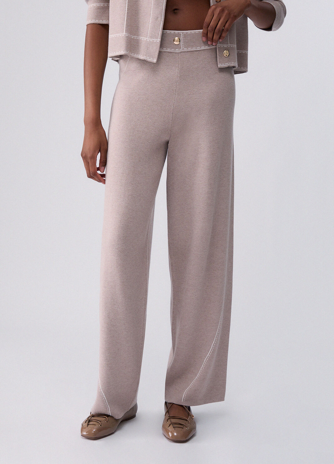 Pantalon avec surpiq&ucirc;res contrast&eacute;es beige Liu Jo - large image number 0