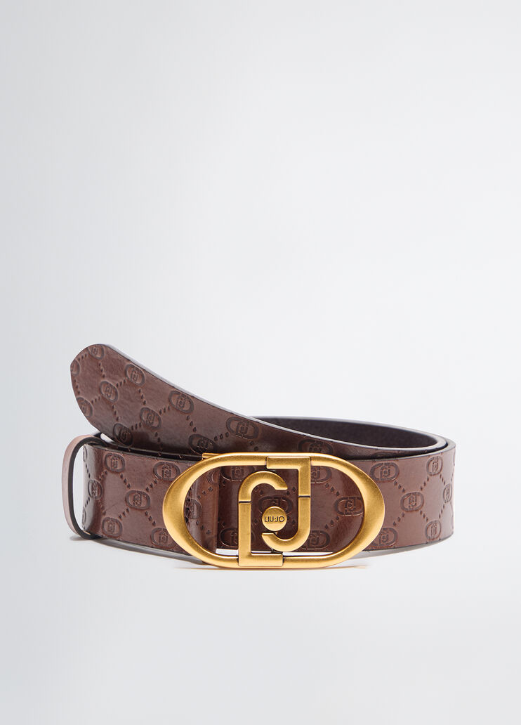 Leather belt with logo dark brown Liu Jo - large image number 1 Leather belt with logo dark brown Liu Jo - large image number 1