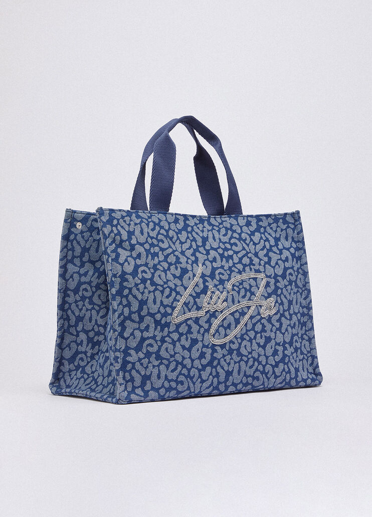 Large animal-print denim tote bag blue denim Liu Jo - large image number 2