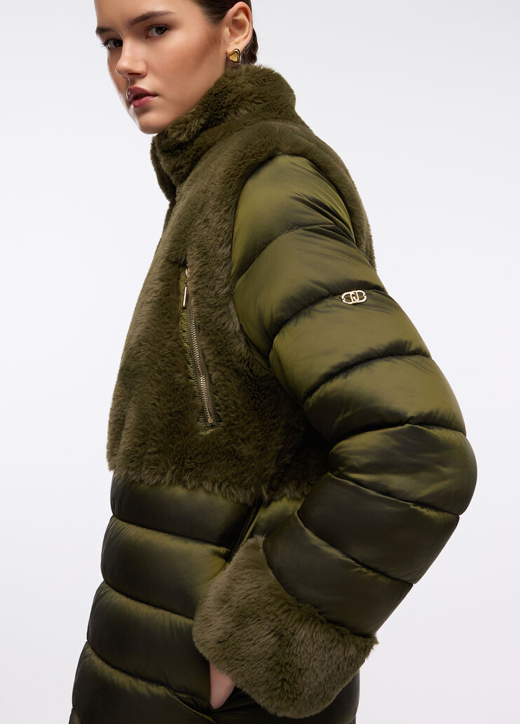 Padded jacket with faux fur inserts olive green Liu Jo - medium