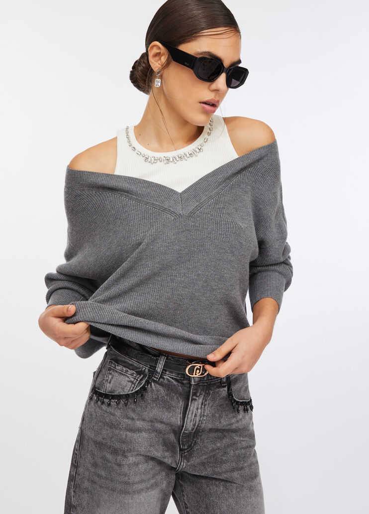 Pull avec broderies bijoux gris Liu Jo - medium