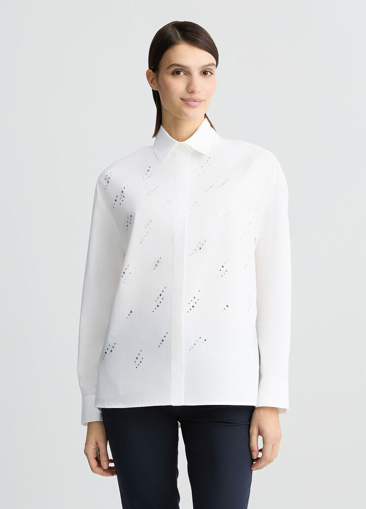 Poplin shirt with rhinestones white/gemstones Liu Jo - medium Poplin shirt with rhinestones white/gemstones Liu Jo - medium