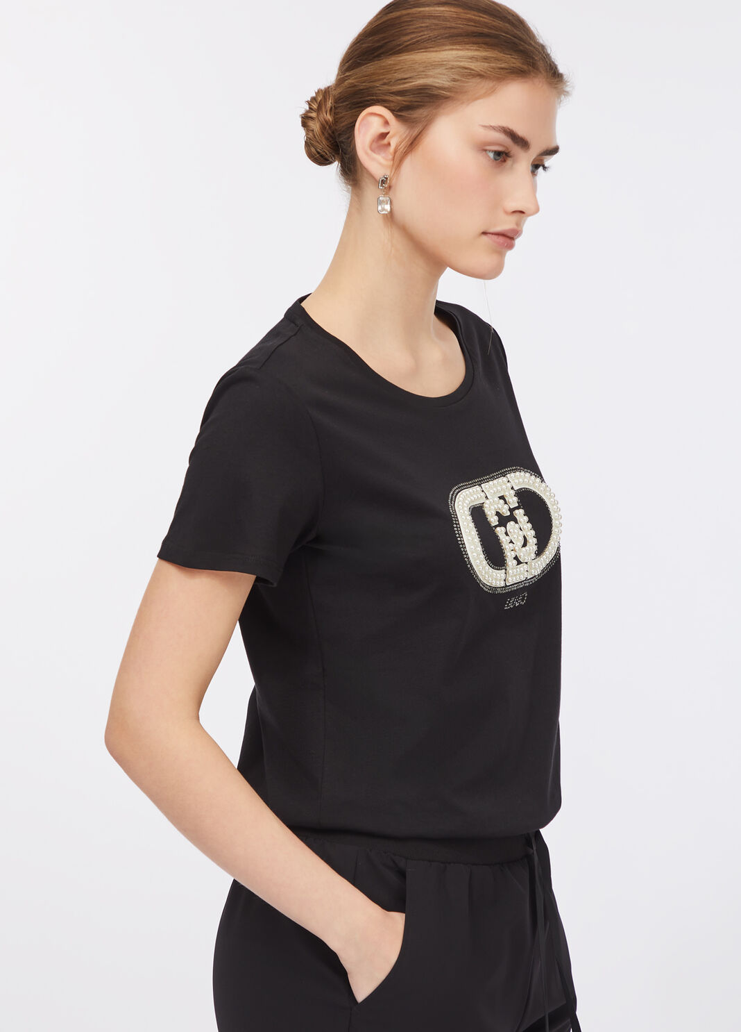 Cotton T-shirt black/monogram Liu Jo - large image number 2