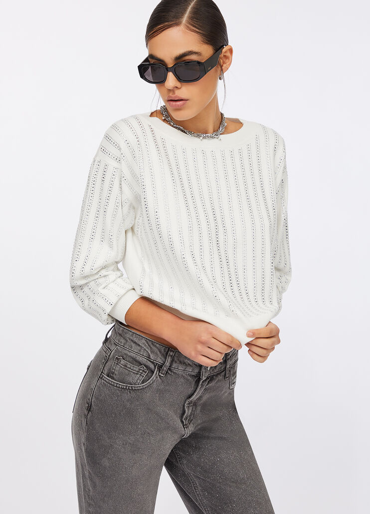 Pullover mit Strass Weiß/Strass Liu Jo - medium