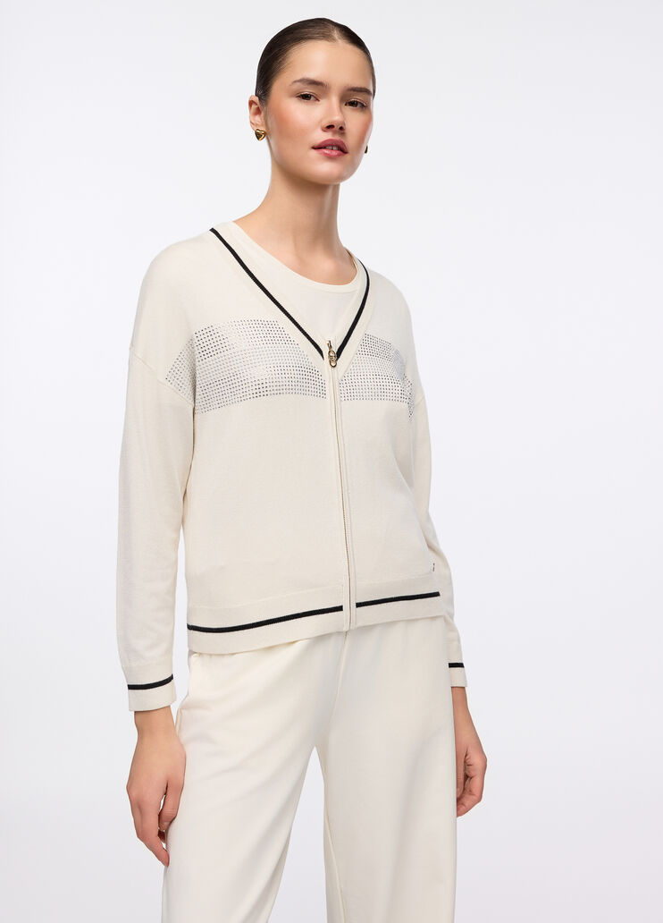 Zip-up cardigan with rhinestones white Liu Jo - medium