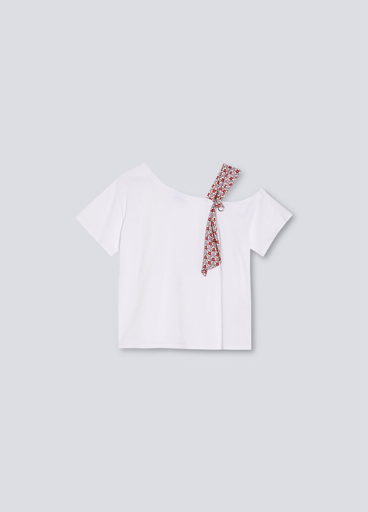 T-shirt with satin shoulder strap white/geometric Liu Jo - large image number 4 T-shirt with satin shoulder strap white/geometric Liu Jo - large image number 4
