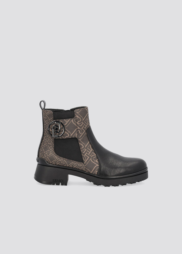 Bottines avec logo monogramme noir et marron Liu Jo - large image number 0 Bottines avec logo monogramme noir et marron Liu Jo - large image number 0
