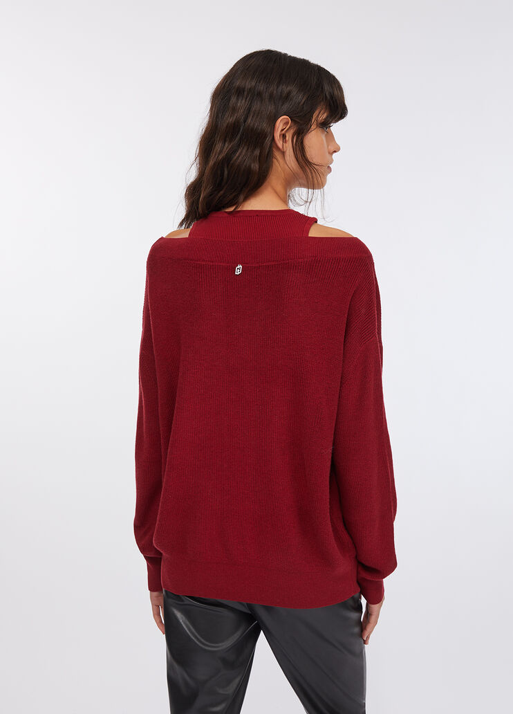Jumper with bejewelled embroidery red Liu Jo - large image number 1 Jumper with bejewelled embroidery red Liu Jo - large image number 1