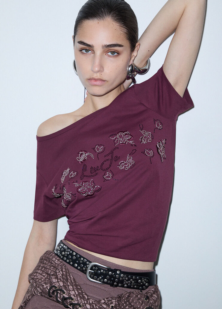 T-shirt with rhinestones aubergine/ramage Liu Jo - medium