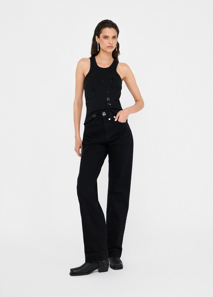 Straight jeans with jewelled beads black denim Liu Jo - medium Straight jeans with jewelled beads black denim Liu Jo - medium