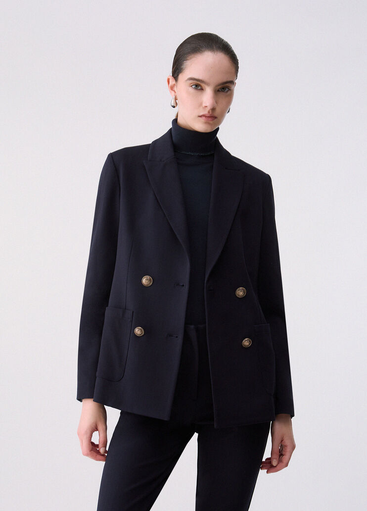 Chaqueta cruzada en punto Milano azul oscuro Liu Jo - medium