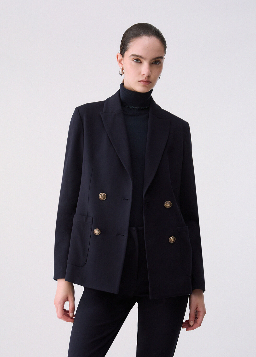 Chaqueta cruzada en punto Milano azul oscuro Liu Jo - large image number 0