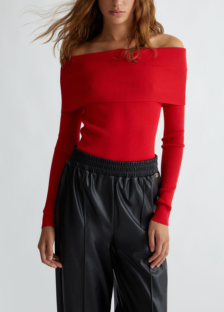 Jersey con escote bardot rojo Liu Jo - medium Jersey con escote bardot rojo Liu Jo - medium