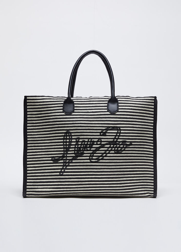 Striped raffia shopping bag
