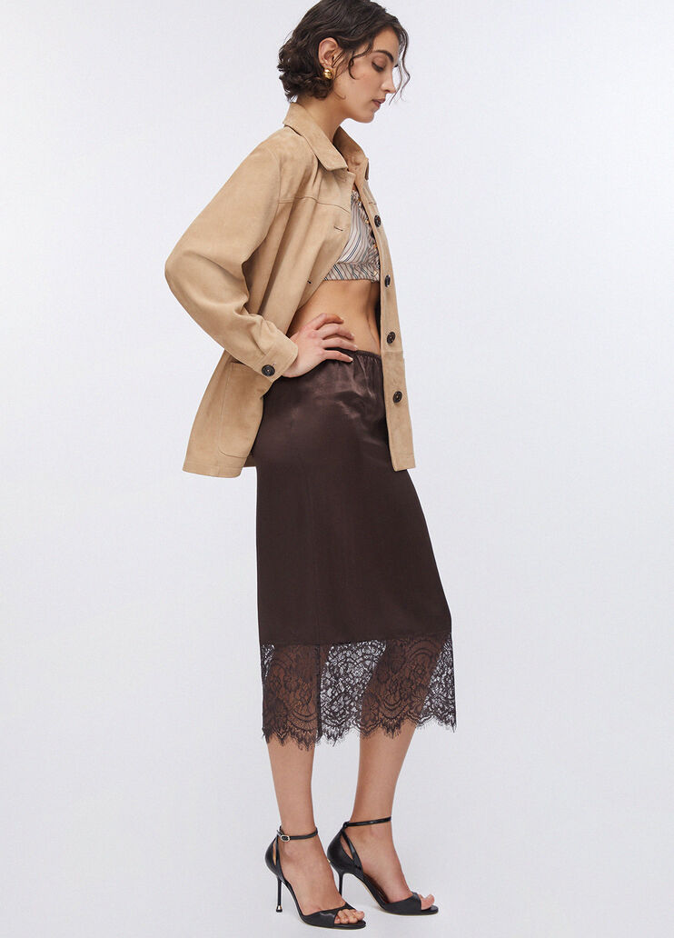 Satin midi skirt with lace details brown Liu Jo - medium