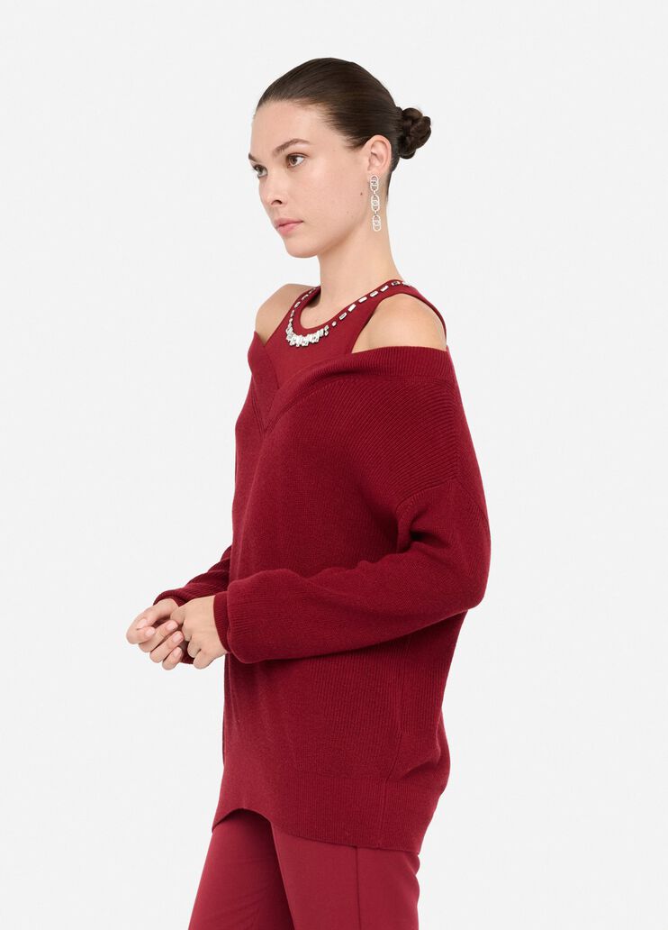Jumper with bejewelled embroidery red Liu Jo - large image number 3 Jumper with bejewelled embroidery red Liu Jo - large image number 3