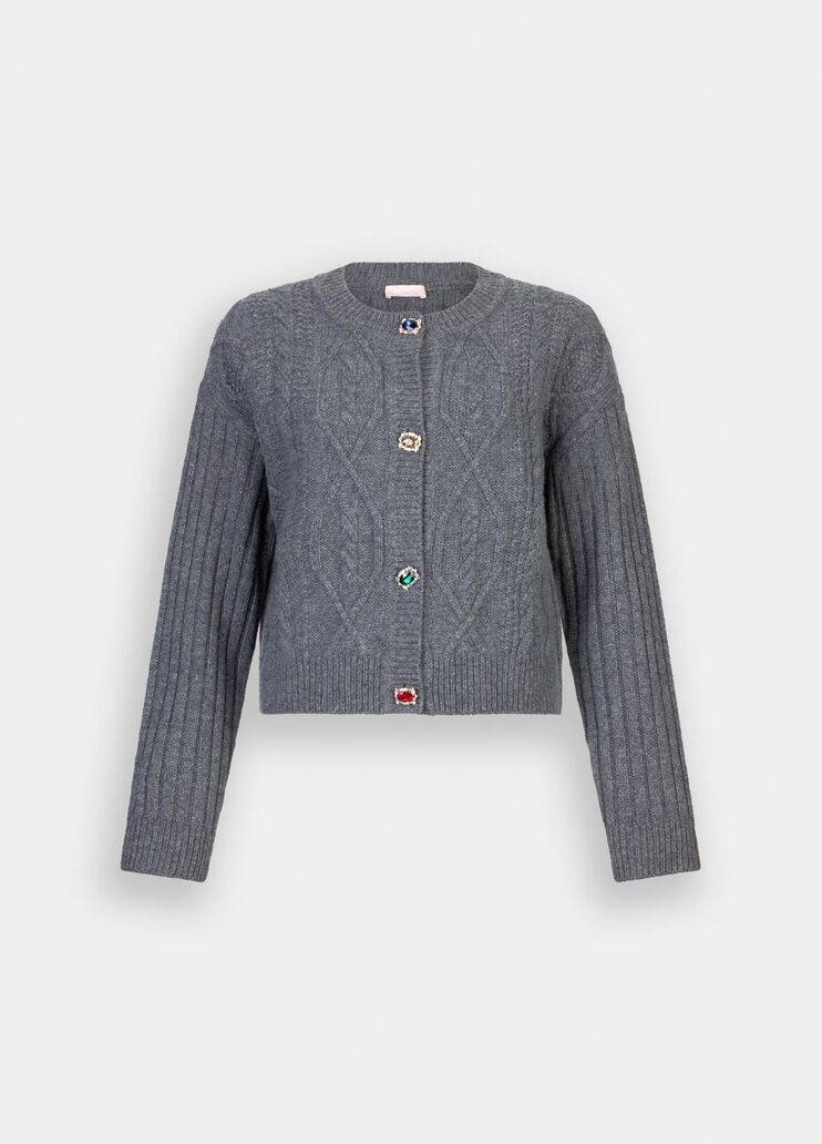 Wool cardigan with bejewelled buttons grey Liu Jo - large image number 6 Wool cardigan with bejewelled buttons grey Liu Jo - large image number 6