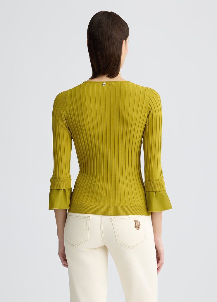 Jumper with flounced sleeves avocado Liu Jo - large image number 1 Jumper with flounced sleeves avocado Liu Jo - large image number 1