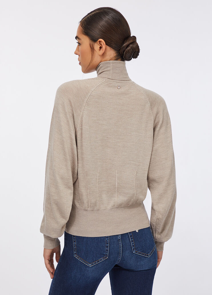 Pull à col roulé en laine avec dentelle gris tourterelle Liu Jo - large image number 1