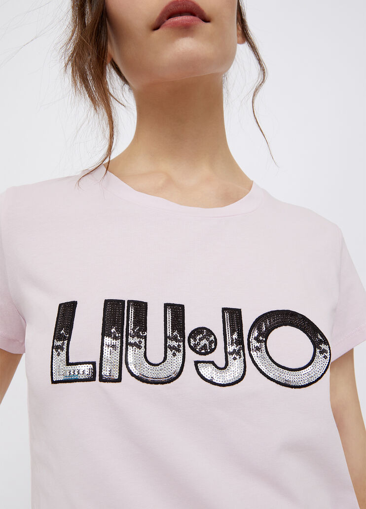 T-shirt with logo and gemstones pink/sequin Liu Jo - large image number 1