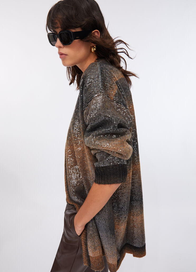 Long-Cardigan mit Pailletten Braun Liu Jo - medium