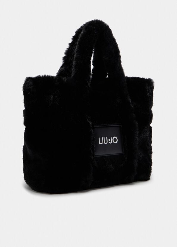 Bolso tote mediano de peluche negro Liu Jo - large image number 1