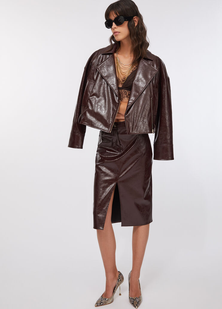 Glossy biker jacket dark brown Liu Jo - large image number 5