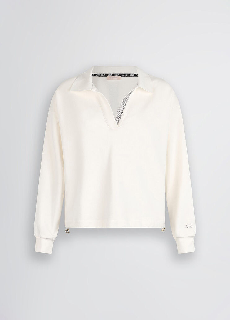 Cotton sweatshirt with rhinestones white Liu Jo - large image number 6 Cotton sweatshirt with rhinestones white Liu Jo - large image number 6