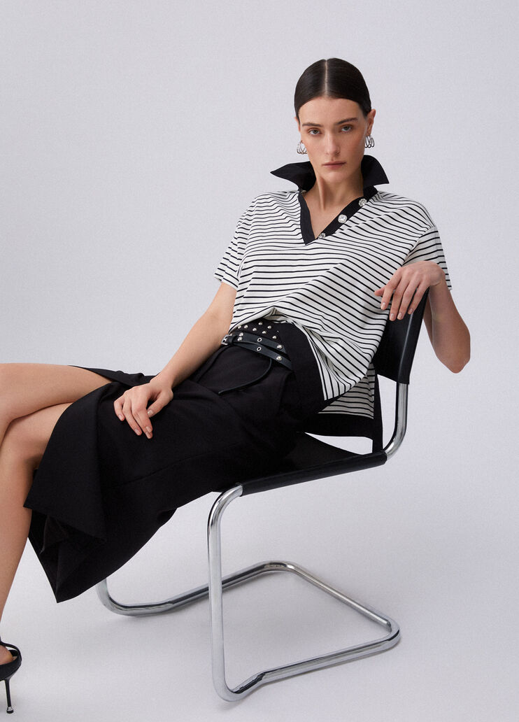 Striped T-shirt with bejewelled buttons white striped Liu Jo - medium