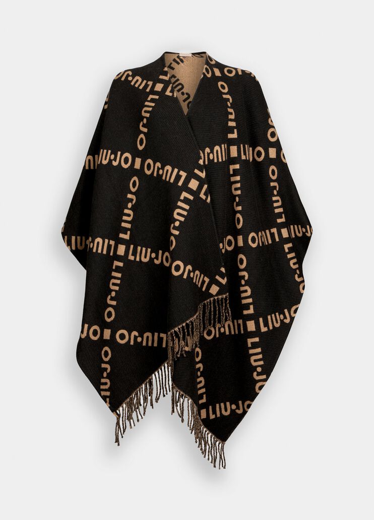 Poncho with logo and fringes black Liu Jo - large image number 6