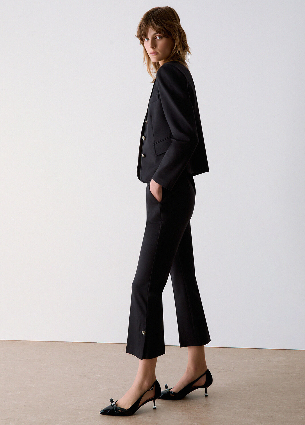 Pantalon flare en flanelle noir Liu Jo - large image number 2
