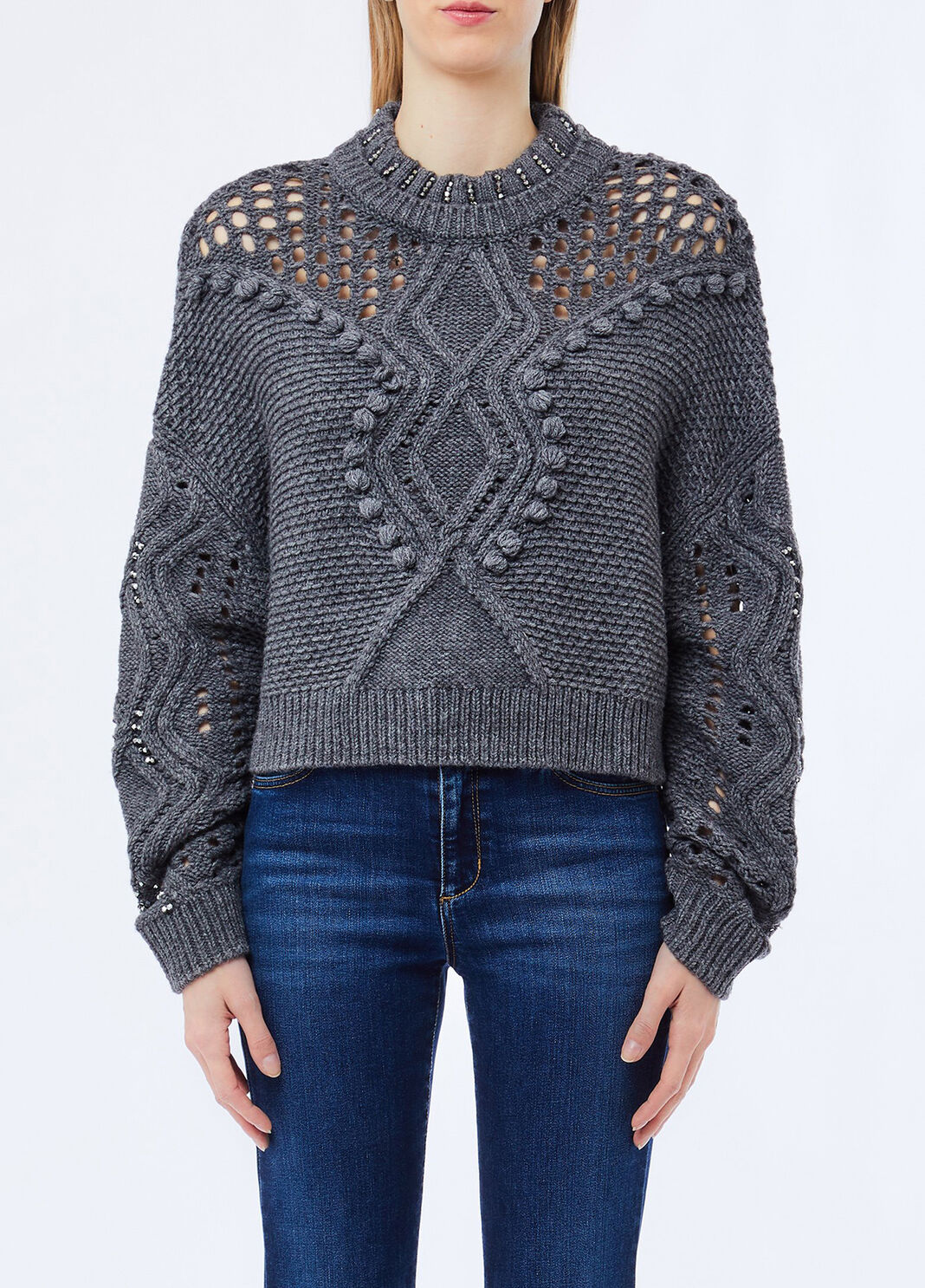Wool jumper with openwork detailing grey Liu Jo - large image number 0