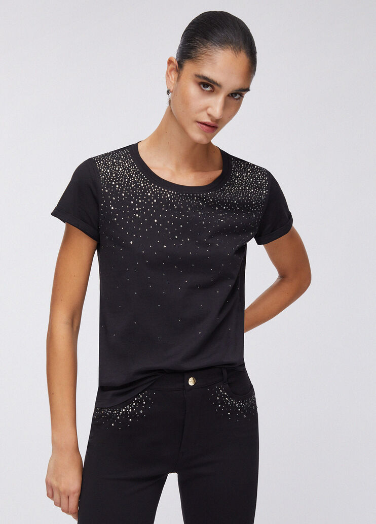 T-Shirt mit Farbverlaufsmotiv aus Strass schwarz Liu Jo - large image number 0