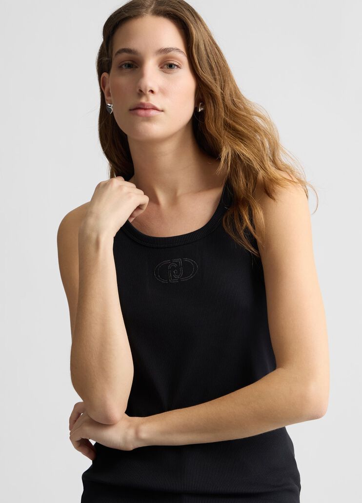 Cotton top with logo black Liu Jo - large image number 4 Cotton top with logo black Liu Jo - large image number 4