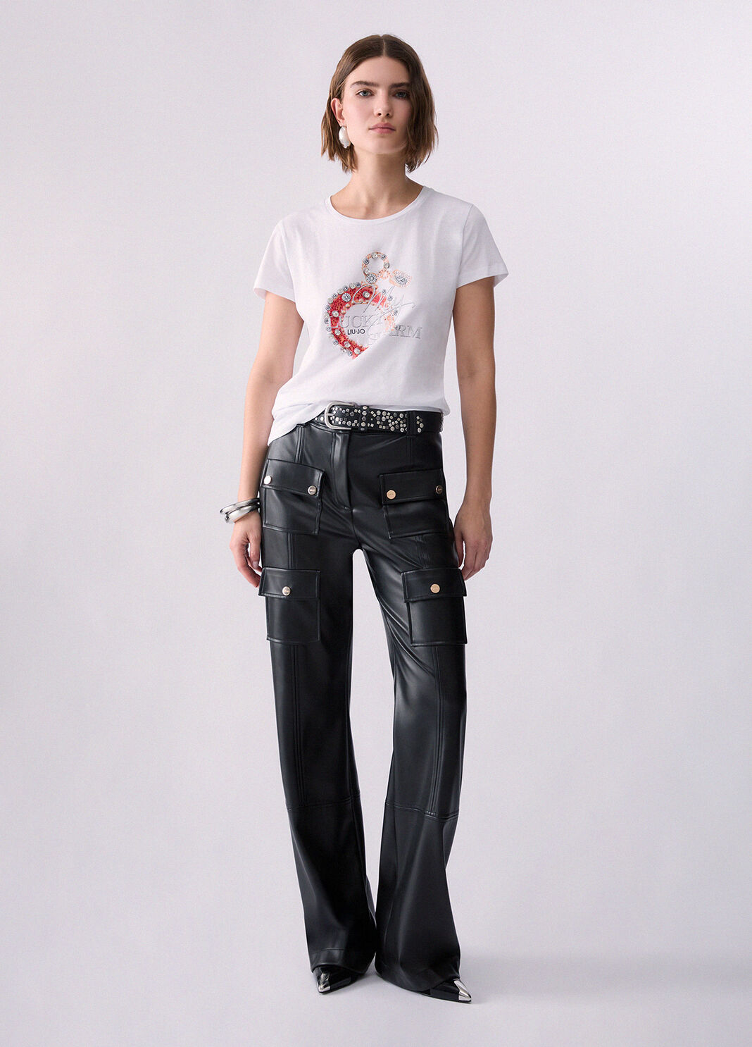 T-shirt with jewel embroidery white/horseshoe print Liu Jo - large image number 5