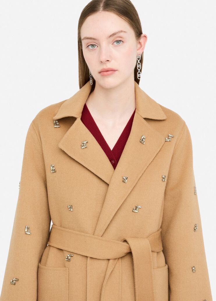 Wool coat with bejewelled embroidery sand Liu Jo - large image number 2 Wool coat with bejewelled embroidery sand Liu Jo - large image number 2